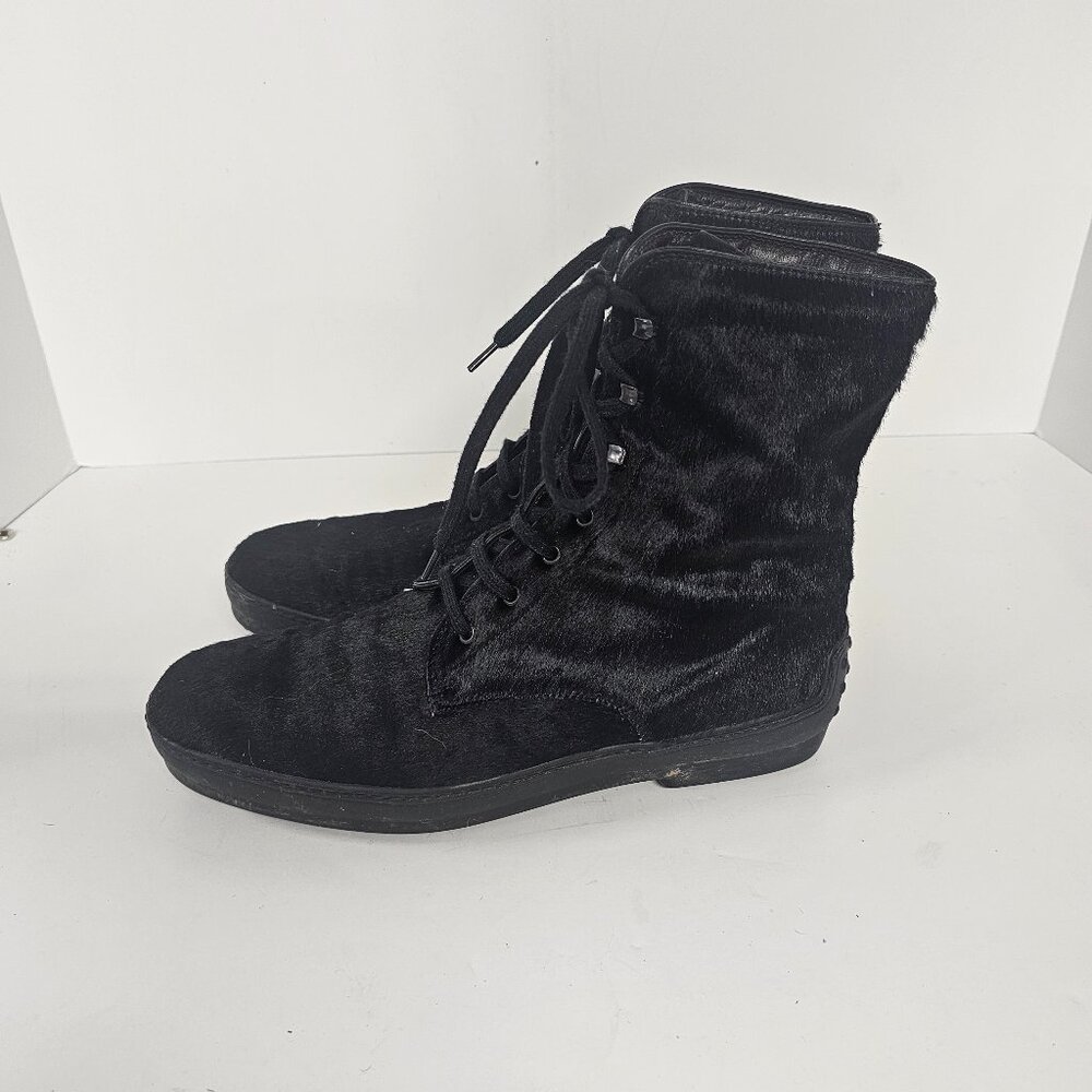 Tod's Boots Black Hair on Hide Grunge Goth Punk Lace Up Dystopian 39 (9)